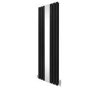 Flat Panel Radiator with Mirror 1800mm x 565mm & TRV Chrome Valves Designer Double Column Vertical Black Carbon Steel Wall Mounted Kitchen Living Room Cleaning Brush Fixing Kit & Brackets