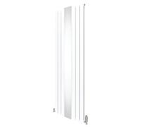 Flat Panel Radiator With Mirror 1800mm x 565mm & TRV Chrome Valves Designer Double Column Vertical White Carbon Steel Wall Mounted Kitchen Living Room Cleaning Brush Fixing Kit & Brackets