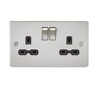 Knightsbridge Flat plate 13A 2G DP switched socket - brushed chrome with black insert - FPR9000BC