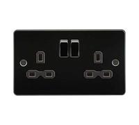 Knightsbridge FPR9000GM Flat Plate 13A 2G DP Switch Socket - Gunmetal + Black Insert