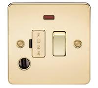 FLAT PLATE 13A SWITCHED FUSED SPUR UNIT WITH NEON AND FLEX OUTLET - POLISHED BRASS