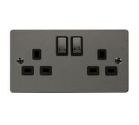 Flat Plate Black Nickel 2 Gang 13A Dp Ingot Twin Double Switched Plug Socket - Black Trim - Se Home
