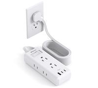 Flat Plug Extension Cord, 15ft Ultra Thin Flat Power Strip - 6 Outlets 3 USB Ports (2 USB C) 3 Side Outlet Extender, Power Strip with No Surge Protection for Cruise, Travel, Dorm Essentials