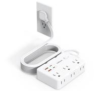 Flat Plug Surge Protector, 5ft Ultra Thin Extension Cord with 4 USB Wall Chargers (2 USB C Ports), 6 Widely Compact Spaced Outlets for Travel,