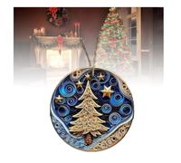 Flat Quilling Christmas Ornaments,3D Look Non-Textured Christmas Ornaments,Christmas Tree Round Ornaments,Funny Flat Quilling Christmas Tree Ornaments, Hanging Ornament (C)