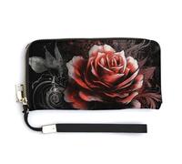 Flat Rose RFID Blocking Wallet for Women,Clutch With Change Pocket, Wristlet Wrist Strap with Card Slots