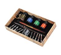 Flat Round Nib Dip Pen Set Smooth Writing Ink Holder for Artist Posters Graffiti, Crystal Glass for Quick and Clear Color Depth, 24x13.5x4.3cm (SP249045 fire color (fire rod +