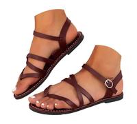Flat Sandals For Women 2026 Crisscross Strap Adjustable Buckle Flat Roman Flat Thong Sandals PU Leather Open-Toe Thong Style Casual Walking Shoes Summer Beach Sandal