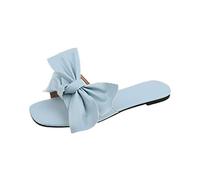 Flat Sandals For Women Bow Leather Sandals Square Toe Wide Sandal Summer Casual Sandal Solid Color Beach Shoes Comfortable Vacation Slippers Comfort Fit Walking Shoe Lightweight Slip On Sandaletten