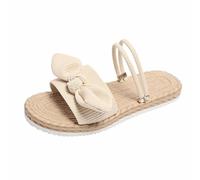 Flat Sandals For Women Open Toes Comfortable Slippers Hollow Slip On Slippers Slip-Resistant Walking Sandal Lightweight Elegant Slipper With Bowknot Cork Sandals Soft Soles Slipper