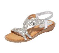 Flat Sandals For Women Sparkly Rhinestone Walking Sandals Wide Open Toe Sandal Lightweight Leather Sandal Adjustable Ankle Shoes Comfort Fit Outdoor Sports Shoe Bohemian Slip-On Sandalen