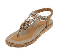 Flat Sandals for Women Summer Dressy Beaded Beach Bohemian Water Shoes Comfortable Lightweight Walking Sandals,Khaki,36