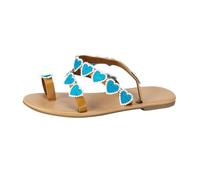 Flat Sandals for Women UK Bohemian Style Sandals With Heart Flower Decor Comfortable Open Toe Dress Prom Wedding Bride Sandal Fashion Ladies Summer Shoes Footwear Size