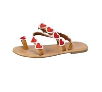Flat Sandals for Women UK Bohemian Style Sandals With Heart Flower Decor Comfortable Open Toe Dress Prom Wedding Bride Sandal Fashion Ladies Summer Shoes Footwear Size