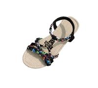 Flat Sandals For Women Wide Fit,Bohemian Sandals For Women With Elastic Ankle Strap Woven Strap Open Toe Breathable Lightweight Slingback Shoes Non-Slip Comfy Plantar Stylish Summer Shoes