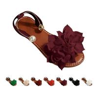 Flat Sandals For Women Wide Fit,Floral Sandals For Women Pearl Ankle Strap Sandal Breathable Open Toe Slides With 3D Flower Appliqué Lightweight Non-Slip Summer Shoes For Bride Prom Party