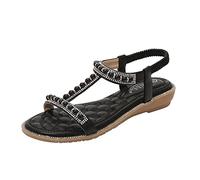 Flat Sandals For Women Women'S Flat Sandals Ladies Thong Flat Shoes Summer Roman Beaded Strap Sandal Open Toe Elastic Backstrap Shoe Summer Beach Non-Slip Sandal For Daily Casual Outfits