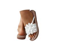 Flat Sandals,Ladies Flower Flip Flops,Fashion Braided Slip on Flip Flops Bohemian Slide,Women's Beach Open Toe Slippers Indoor House Shoes Faux Straw Flats Non-Slip Slide