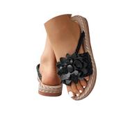 Flat Sandals,Ladies Flower Flip Flops,Fashion Braided Slip on Flip Flops Bohemian Slide,Women's Beach Open Toe Slippers Indoor House Shoes Faux Straw Flats Non-Slip Slide