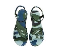 Flat Sandals With Elastic Band Ladies Vintage Sandals With Prints Leisure Large Size Roman Sandals Women Summer Peep Toe Beach Shoes(Green,4 UK)
