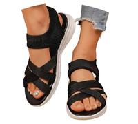 Flat Sandals Women Black Sandals For Women with Open-Toe Crisscross Strap Design Breathable Solid Mesh Walking Shoes Comfortable Slip On for Holidays and Seaside Village Explorations