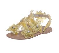 Flat Sandals Women's Ancient Greece, Sandals Women's Toe Separator Beach Sandals Flowers Summer Shoes Non-Slip Roman Sandals Bohemian Beach Shoes Chic Holiday Sandals, yellow, 9 UK