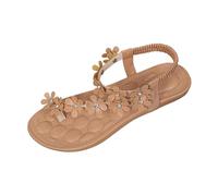 Flat Sandals Women's Bohemian Slip-On Mules with Elastic Band and Floral Print Lightweight Comfort for Hot Days Soft Material for Relaxed Hours Summer Shoes, beige, 4 UK