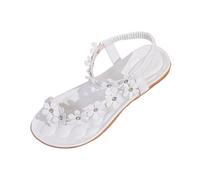 Flat Sandals Women's Bohemian Slip-On Mules with Elastic Band and Floral Print Lightweight Comfort for Hot Days Soft Material for Relaxed Hours Summer Shoes, White, 4 UK