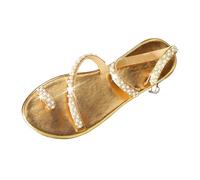 Flat Sandals Women's Glitter Hallux Valgus Sandals Summer Rhinestones Mules Slip-On Slippers Casual Toe Separator Leather Non-Slip Strappy Sandals Ankle Strap Beach Sandals, gold, 6 UK