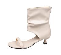 Flat sandals, women's sandals, trendy open toe design with zip on the back, ideal for casual spring and summer clothing, perfect with trousers or dresses, stiletto heels, beige, 7 UK