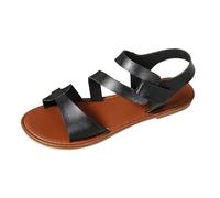 Flat Sandals Women's Summer Slippers Soft Leather Roman Sandals Lightweight Breathable Beach Shoes Non-Slip Sandals Open Toe Barefoot Elegant Casual Shoes for Indoor, Outdoor, Beach Holiday, black, 36