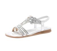 Flat Sandals Women's Summer Wide Feet Bohemia Sandals with Soft Foot Bed Toe Separator Beautiful Summer Shoes Lightweight Roman Shoes Elegant Flat Sandals with Rhinestone Beads Beach Shoes, silver