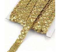 Flat Sequin Fabric, 1.5cmx13m Metallic Glitter Sequin String 3-Row Elastic Stretch for Dressmaking, Costume, Decoration Trim, Sewing Arts Crafts (Gold/Silver)