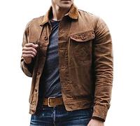 Flat Seven Men Jacket Lapel Jacket Canvas Cotton Lapel Jacket Pocket Jacket Winter Work Clothes for Men Mens Pullover with Pockets (Brown, M)