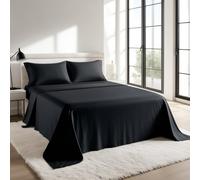 Flat Sheet 100% Egyptian Cotton, 200 Thread Count, Premium Hotel Quality Ultra Soft Bedding | Luxury Non-Iron, Wrinkle, Stain & Fade Resistant Top Sheet (Black, Super King)