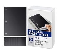 Flat Sheet Lifters, 11 X 8.5 Inch, Black, Full Size 3-Hole Binder Separators, Letter Size, 4-1/4" Hole Spacing, 10 Pack