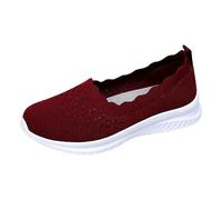 Flat Shoes Comfortable Women's Breathable Running Shoes Soft Sporty Trainers Non-Slip Trainers Jogging Shoes Slip On Lightweight Fitness Shoes, red, 8 UK