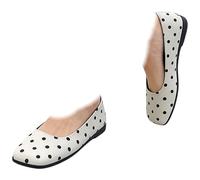 Flat Shoes for Women UK Retro Polka Dot Ballet Flats Breathable Plus Size Low Cut Mary Janes with A Low Heel Ladies Slip on Summer Shoes for Office Meetings and Weekend Shopping Wear White