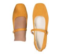 Flat Shoes for Women UK Single Strap Ballet Flat Suede Square Toe Low Cut Mary Jane Plus Size with Adjustable Buckle Strap Solid Colour Flats Shoes for Weekend Shopping Daily Wear Brown