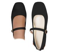 Flat Shoes for Women UK Single Strap Ballet Flat Suede Square Toe Low Cut Mary Jane Plus Size with Adjustable Buckle Strap Solid Colour Flats Shoes for Weekend Shopping Daily Wear Black