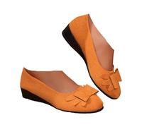 Flat Shoes for Women UK Solid Colour Bow Adorned Wedge Heel Ballet Flat Suede Round Toed Casual Ballerina Flats Elegant Slip on Shoes Plus Size Footwear for Work Casual Travel Daily Orange
