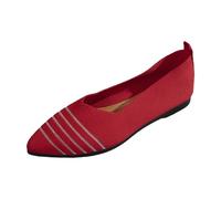 Flat Shoes Women's Lightweight Work Shoes Comfortable Soft Traditional Shoes Pointed Toe Casual Shoes Lightweight Dance Shoes Elegant Knitting Pumps Non-Slip Breathable Walking Shoes, Z2 Red, 4 UK