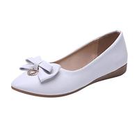 Flat Shoes Women's Mary Jane Shoes with Bow Flat Ballet Flats for Women Elegant Ballerina with Straps Classic Outdoor Shoes Patent Classic Comfortable Balerina Shoes Flat Women's Shoes, White, 8 UK