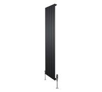 Flat Single Column Radiator 1600mm x 420mm TRV Chrome Valves Modern Designer Single Panel Central Heating Heater Black Carbon Steel Vertical FREE Cleaning Brush Fixing Kit & Brackets