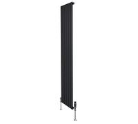 Flat Single Column Radiator 1800mm x 420mm & TRV Chrome Valves Modern Designer Single Panel Central Heating Heater Black Carbon Steel Vertical FREE Cleaning Brush Fixing Kit & Brackets