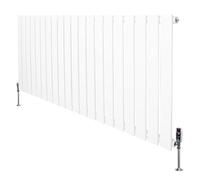 Flat Single Column Radiator 600mm x 1400mm & TRV Chrome Valves Modern Designer Single Panel Central Heating Heater White Carbon Steel Horizontal FREE Cleaning Brush Fixing Kit & Brackets