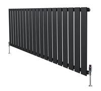 Flat Single Column Radiator 600mm x 1400mm & TRV Chrome Valves Modern Designer Single Panel Central Heating Heater Anthracite Grey Carbon Steel Horizontal FREE Cleaning Brush Fixing Kit & Brackets