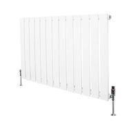Flat Single Column Radiator 600mm x 910mm & TRV Chrome Valves Modern Designer Single Panel Central Heating Heater White Carbon Steel Horizontal FREE Cleaning Brush Fixing Kit & Brackets