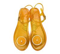 Flat Slippers for Women - Open Toe Flip Flops Transparent Jelly Shoes With Ankle Strap Beach Outer Wear Waterproof Non-Slip Soft Bottom Pineapplle Lemon Sandal for Ladies Holiday Fruit Shoes