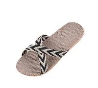 Flat Slippers for Women Summer, Chunky Sandals Linen Slippers, Non-Slip Flip Flops, Couples Home Open Toe Indoor Natural Flats Shoes, Breathable House Slippers for Ladies